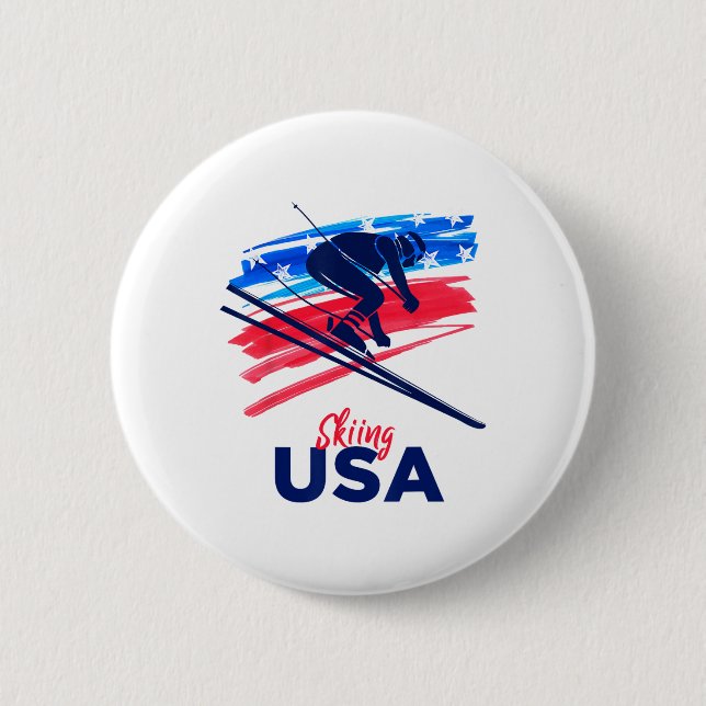 Macaron Rond 5 Cm Skiing Usa Support The Team Shirt Usa Flag Skiing  (Devant)