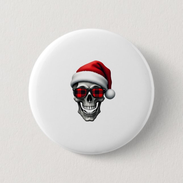 Macaron Rond 5 Cm Skull Plaid Santa Hat Christmas Pajama Cool Skelet (Devant)