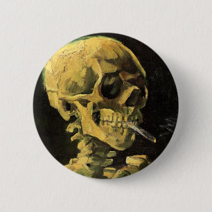 Macaron Rond 5 Cm Skull with Burning Cigarette by Vincent van Gogh