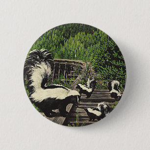 Macaron Rond 5 Cm Skunks vintages, animaux sauvages et créatures for