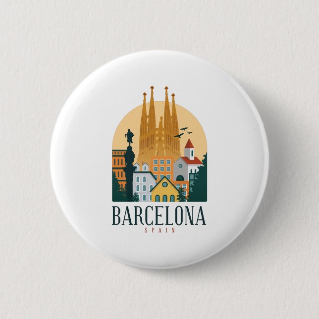 Macaron Rond 5 Cm Skyline de Barcelone (Devant)