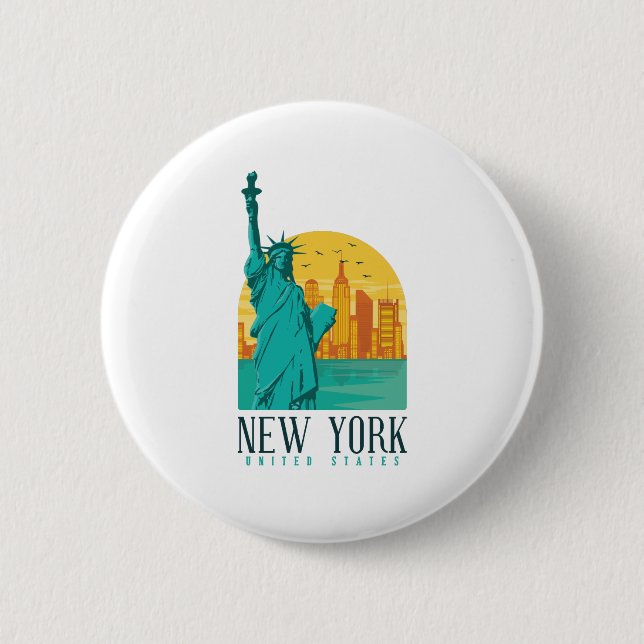 Macaron Rond 5 Cm Skyline de New York (Devant)