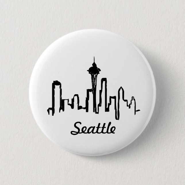 Macaron Rond 5 Cm skyline de seattle à encre noire (Devant)