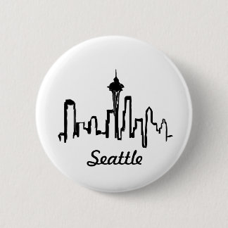 Macaron Rond 5 Cm skyline de seattle à encre noire