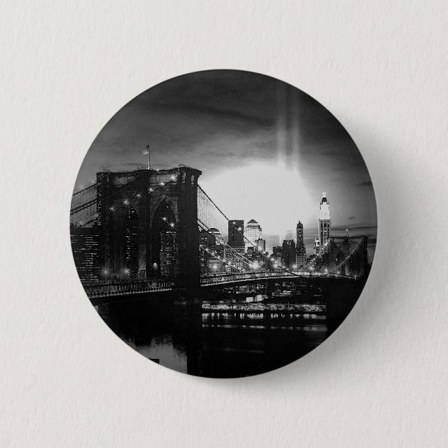 Macaron Rond 5 Cm Skyline New York noir et blanc (Devant)