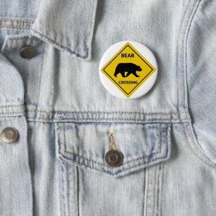 Macaron Rond 5 Cm SlipperyJoe's bear crossing sign silhouette yellow