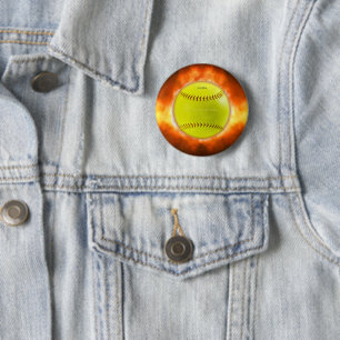 Macaron Rond 5 Cm SlipperyJoe's softball en feu flammes boule de feu
