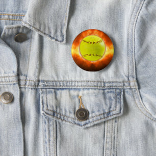 Macaron Rond 5 Cm SlipperyJoe's softball en feu flammes boule de feu