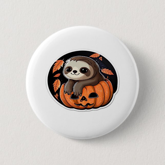 Macaron Rond 5 Cm Sloth citrouille Halloween autocollant Surdimensio (Devant)