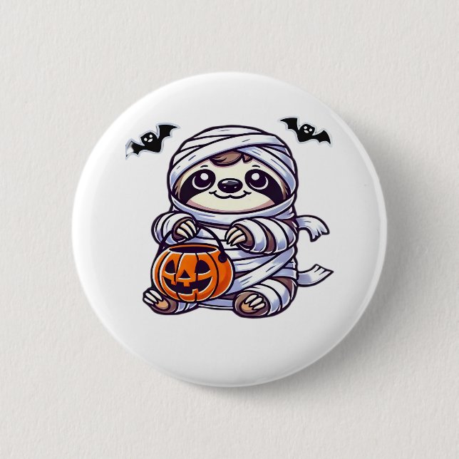 Macaron Rond 5 Cm Sloth Halloween Mummy Kids Femmes Hommes Sloth Cla (Devant)