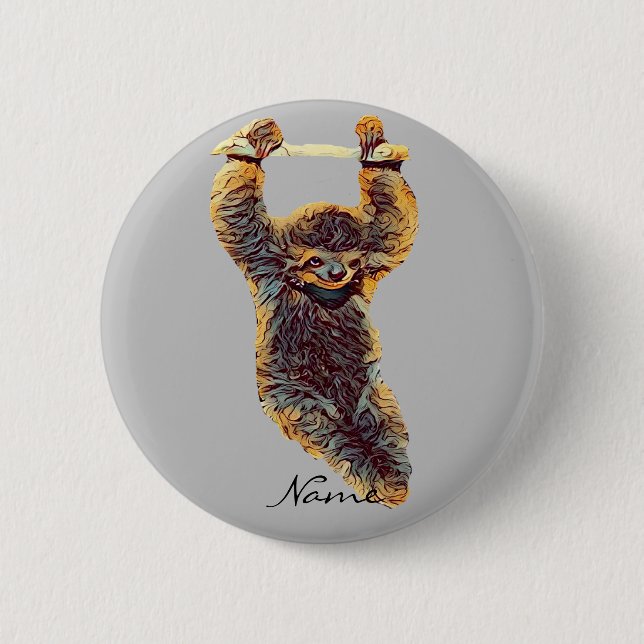 Macaron Rond 5 Cm Sloth Hanging Out Thunder_Cove (Devant)