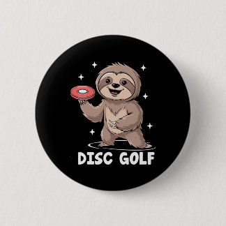 Macaron Rond 5 Cm Sloth Playing Disc Golf Player Sports Athlete Game