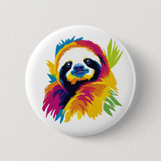 Macaron Rond 5 Cm Sloth Portrait Illustration Watercolour Painting
