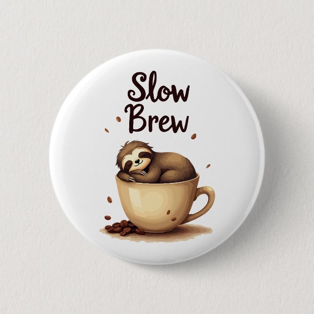 Macaron Rond 5 Cm Slow Brew Coffee Sloth (Devant)