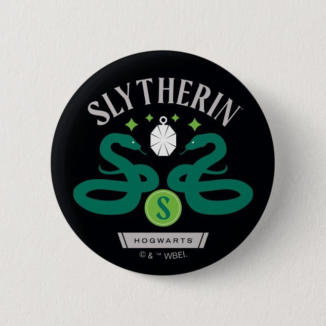 Macaron Rond 5 Cm SLYTHERIN™ House Double Snake Locket Graphique (Devant)