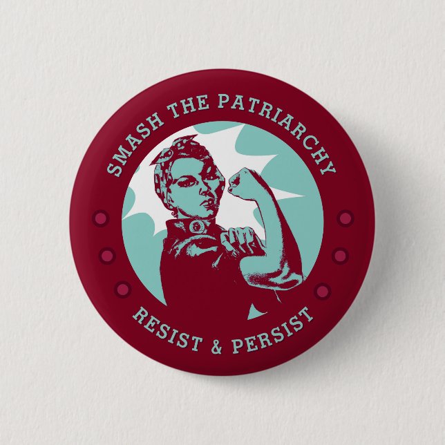 Macaron Rond 5 Cm Smash le Patriarcat Rosie le Riveter (Devant)
