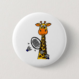Macaron Rond 5 Cm Smilemoreteesa Funny Giraffe Jouer Badminton Car