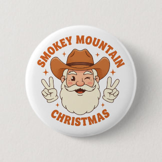 Macaron Rond 5 Cm Smokey Mountain Christmas Retro Cowboy Santa