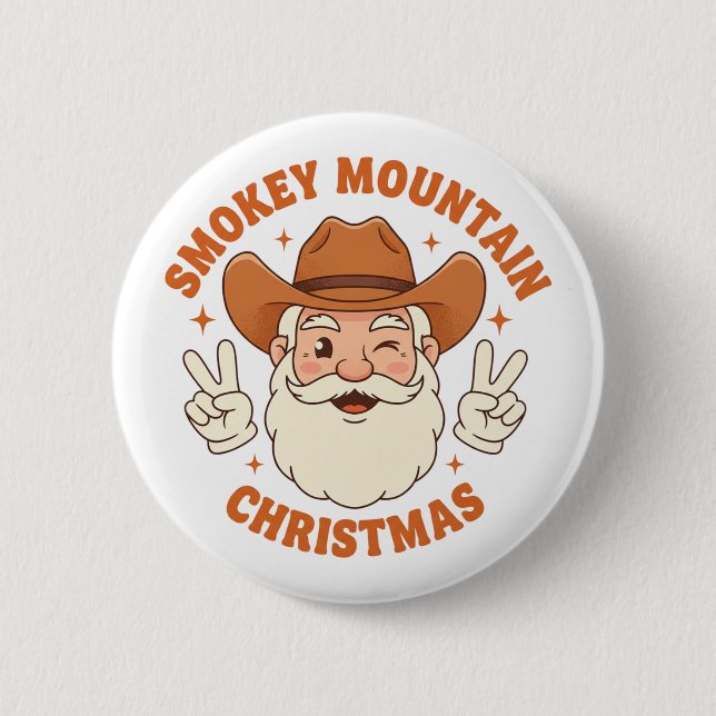Macaron Rond 5 Cm Smokey Mountain Christmas Retro Cowboy Santa (Devant)