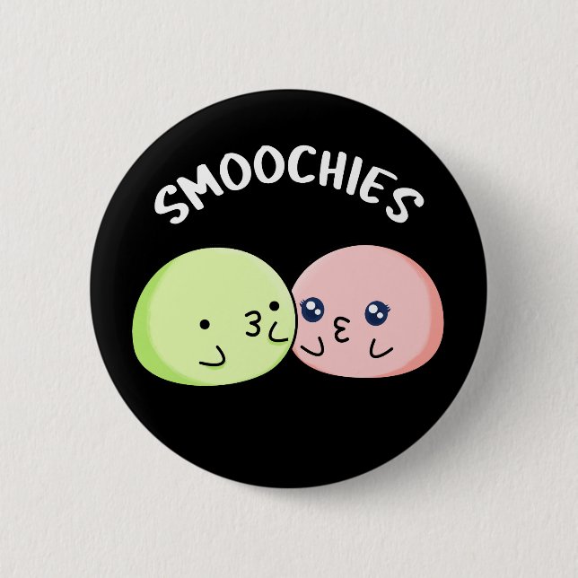 Macaron Rond 5 Cm Smoochies Drôle Baiser Mochi Pun Dark BG (Devant)