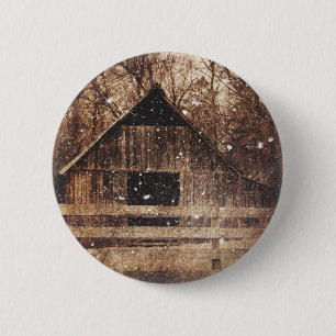 Macaron Rond 5 Cm Snow Country rural Old Barn