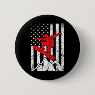 Macaron Rond 5 Cm Snowboard American Flag Patriotique Snowboard Win