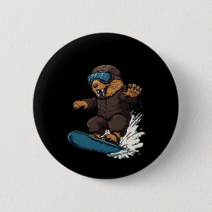 Macaron Rond 5 Cm Snowboard Animaux - Castor Sur Snowboard Snowbo