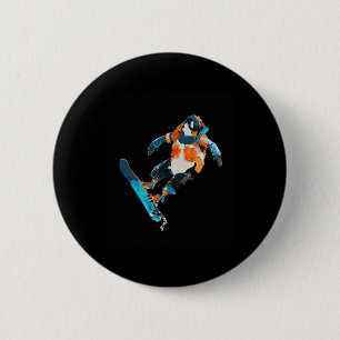 Macaron Rond 5 Cm Snowboard Penguin Sports d'hiver