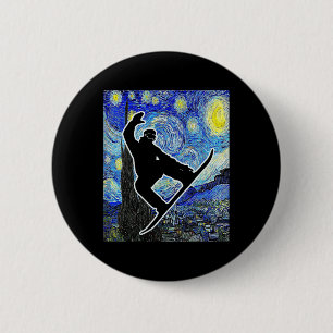 Macaron Rond 5 Cm Snowboard Starry Nuit Snowboard Van Gogh