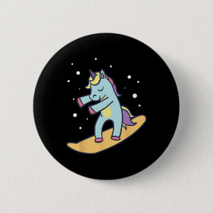 Macaron Rond 5 Cm Snowboard Unicorn Snowboard Sports d'hiver Ski
