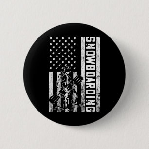 Macaron Rond 5 Cm Snowboard Vintage Snowboardeur Etats-Unis Drapeau