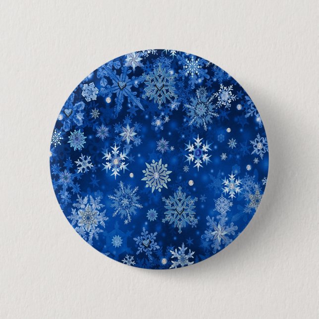 Macaron Rond 5 Cm Snowflakes de Noël Bleu et argent (Devant)
