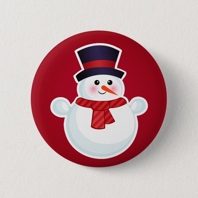 Macaron Rond 5 Cm Snowman de Noël sur l'Arrière - plan rouge (Devant)