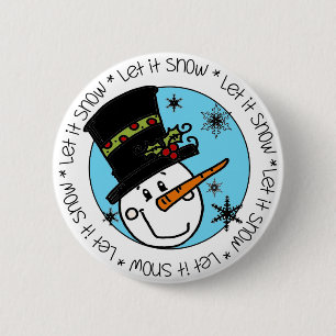 Macaron Rond 5 Cm Snowman en haut du chapeau laissez-le neiger