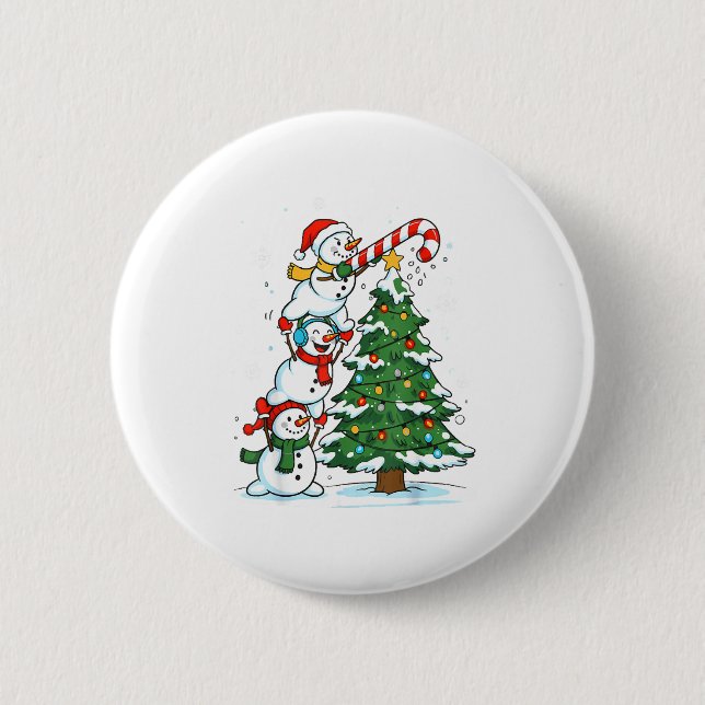 Macaron Rond 5 Cm Snowman Snowflake, Merry Christmas Tree, Xmas Holi (Devant)