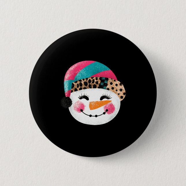 Macaron Rond 5 Cm Snowman With Santa Hat And Leopard Pattern  (Devant)
