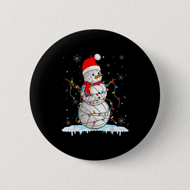 Macaron Rond 5 Cm Snowmies Santa Lights Christmas Snowman Volleyball (Devant)