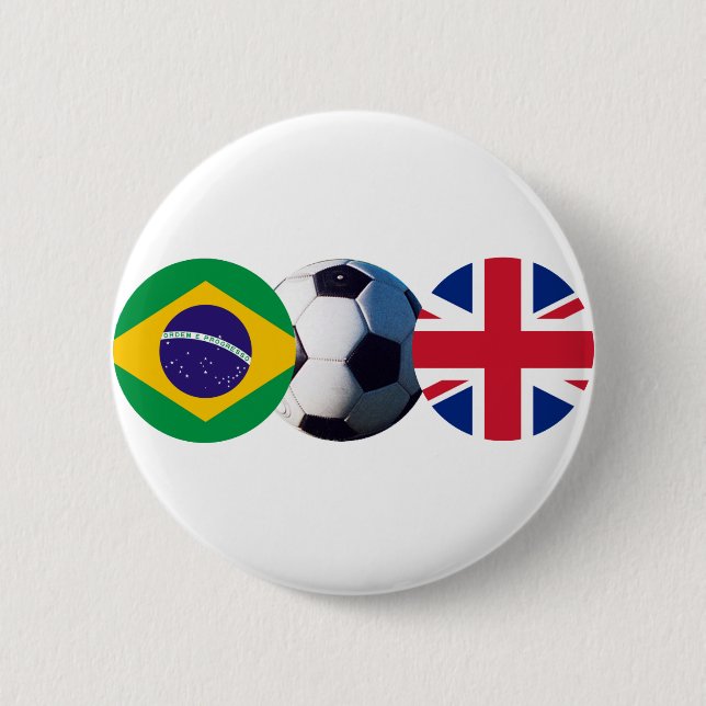 Macaron Rond 5 Cm Soccer Ball UK & Brésil drapeaux jGibney Le MUSÉE (Devant)