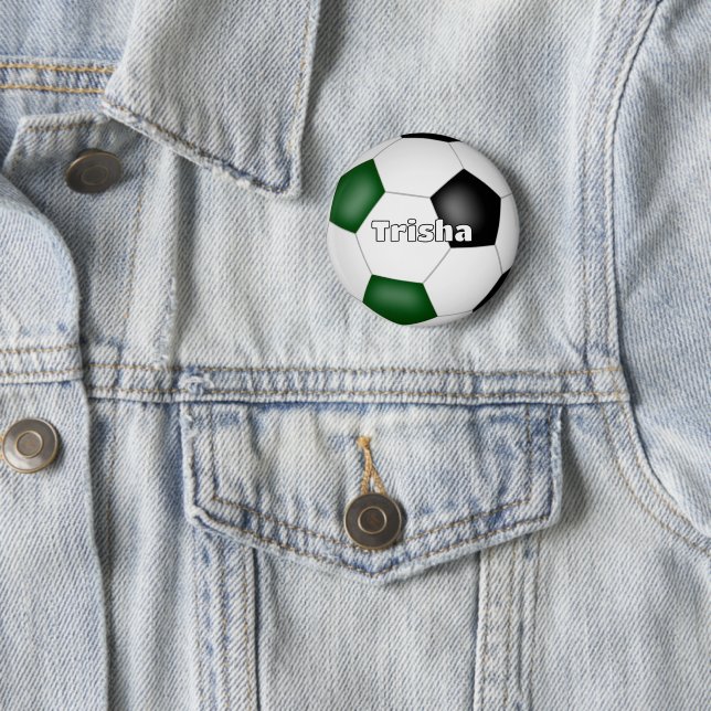 Macaron Rond 5 Cm soccer noir vert thème nom du joueur personnalisé (En situation)