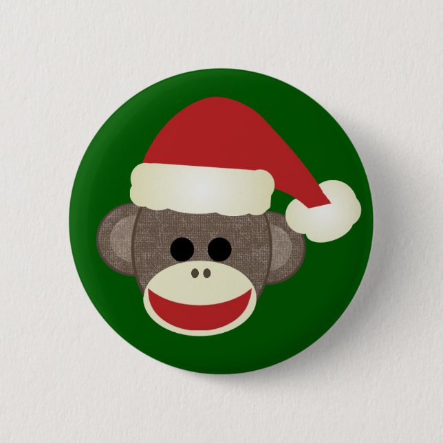 Macaron Rond 5 Cm Sock Monkey pin Noël (Devant)