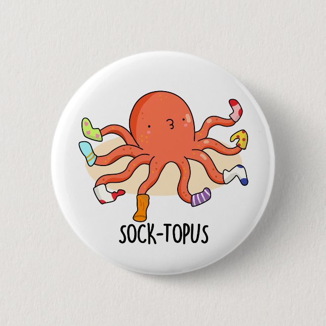 Macaron Rond 5 Cm Socktopus Drôle Octopus Avec Chaussettes Pun (Devant)