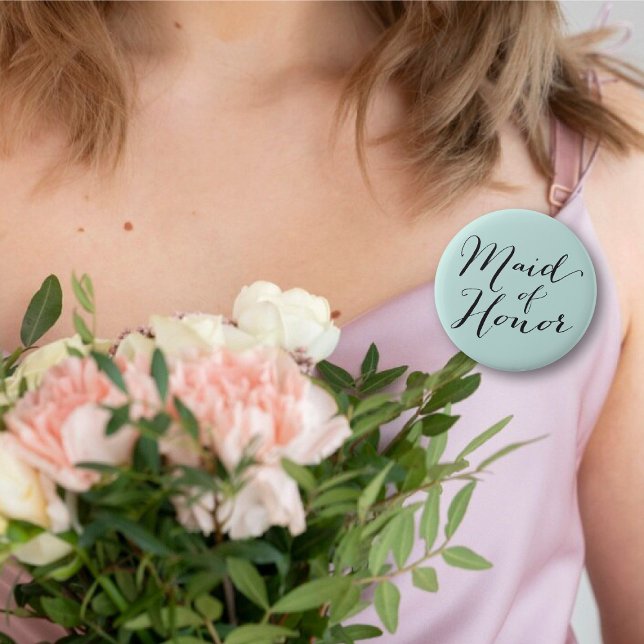 Macaron Rond 5 Cm Soeur D'Honneur Script Chic Mariage Fête De Mariag (MAID OF HONOR Classic Script Chic Wedding Bridal Party Pin Button @ fatfatin_blue_knot)