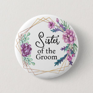 Macaron Rond 5 Cm Sœur du marié Fleurs violettes Mariage