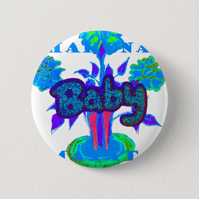 Macaron Rond 5 Cm Soft Cyan Blue Flower Art : A Baby's Touch. (Devant)