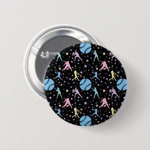 Macaron Rond 5 Cm Softball Féminin - Joueuses avec Étoiles