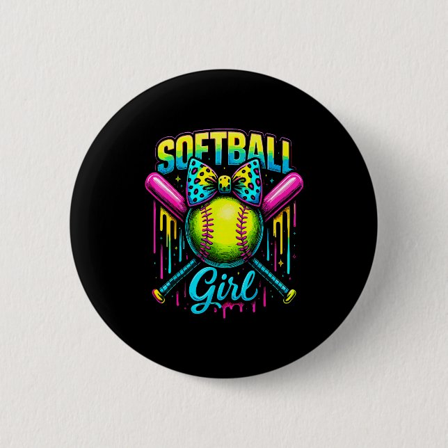 Macaron Rond 5 Cm Softball Girl Drip Funny Softball Player  (Devant)