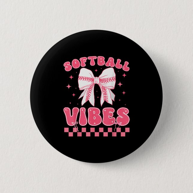 Macaron Rond 5 Cm Softball Vibes Softball Couqette Groovy Softball G (Devant)