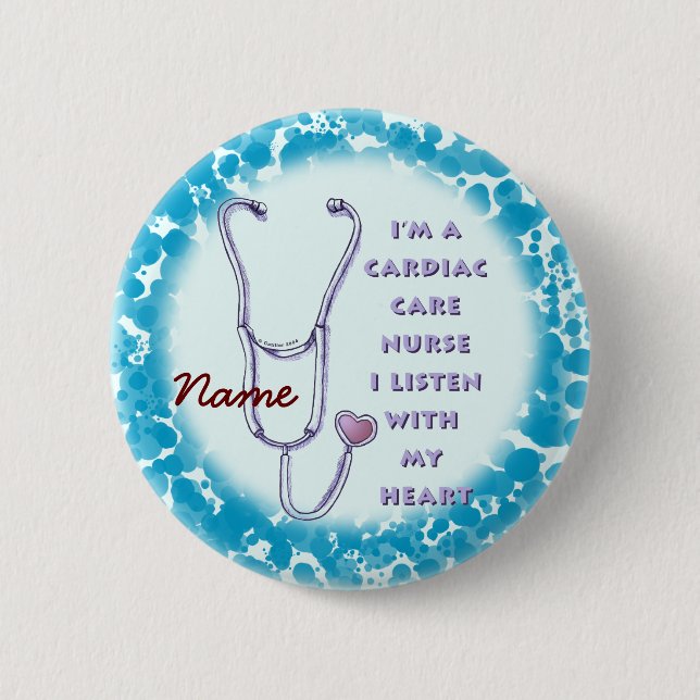 Macaron Rond 5 Cm Soins cardiaques Infirmière Coeur (Devant)