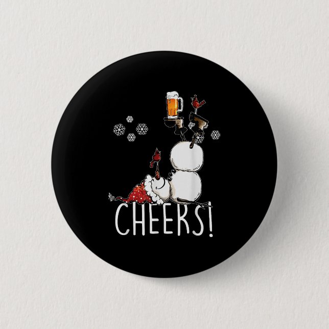 Macaron Rond 5 Cm Soirée Bière Et Vin Snowman Noël (Devant)