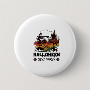 Macaron Rond 5 Cm Soirée de chien d'Halloween Sorcières Chiens Citro